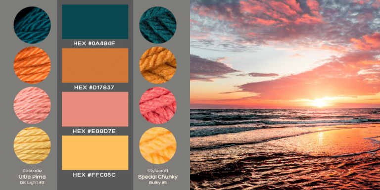 Yarn color palette from the seaside palette collection
