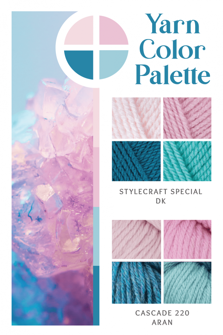 yarn color palette of pink and teal