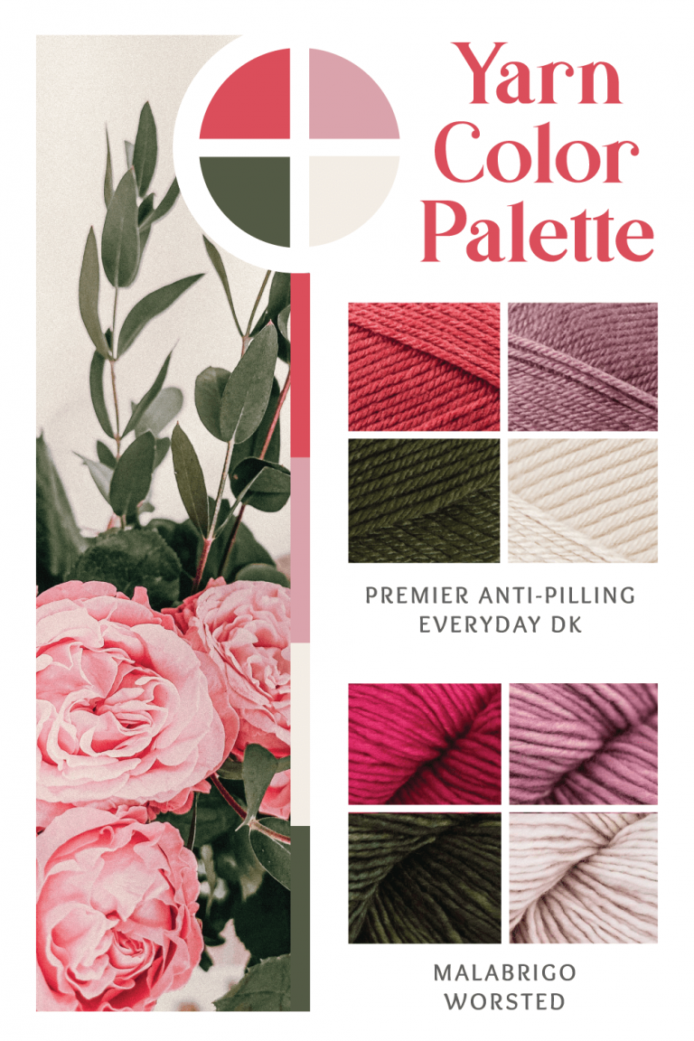 yarn color palette of red, pink and green
