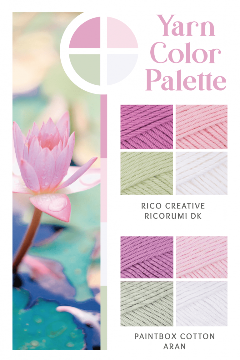 yarn color palette of pink, green and white