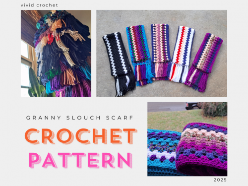 PATTERN | Granny Slouch Scarf Crochet Pattern | Slouchy Crochet Scarf with Fringe