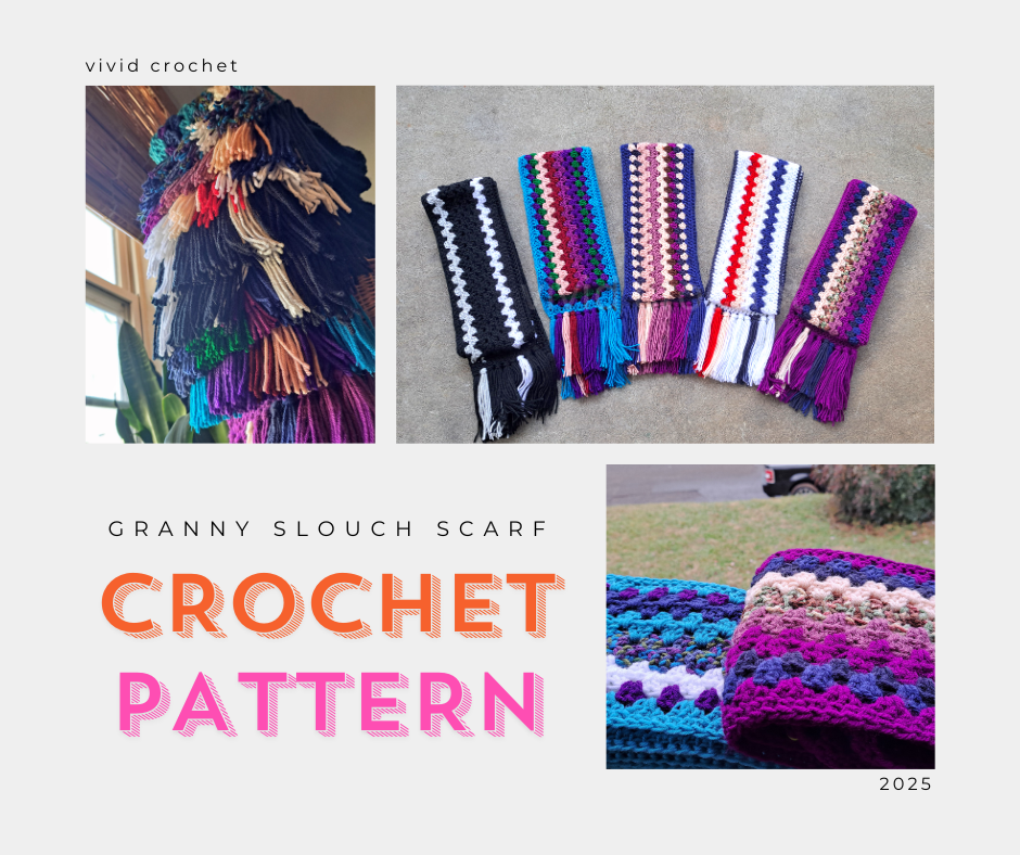 PATTERN | Granny Slouch Scarf Crochet Pattern | Slouchy Crochet Scarf with Fringe
